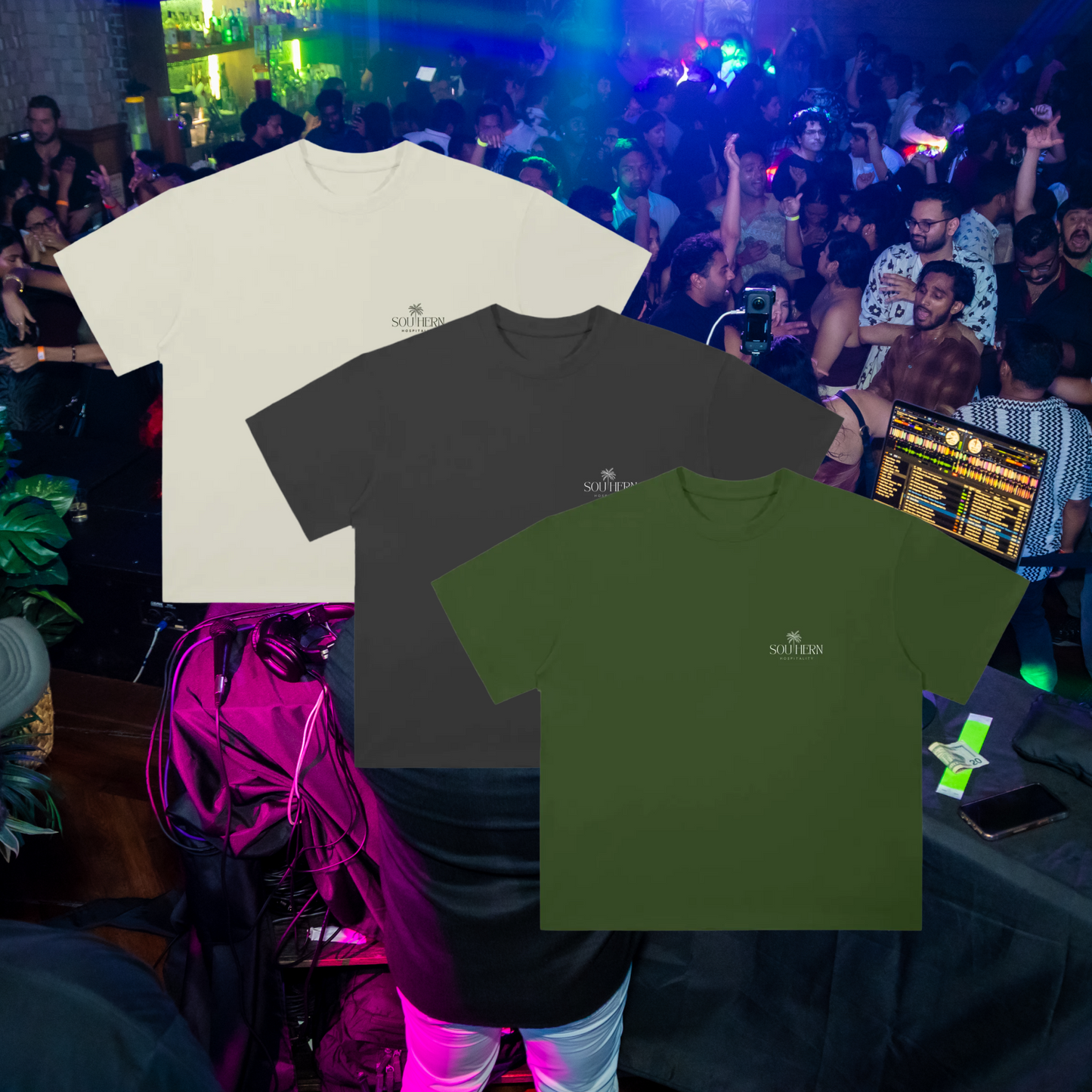 Essentials Shirt - Green on Beige White